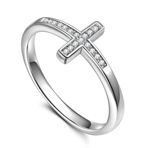 💎 925 Silver Plated Dainty Cross Shaped Classy Ring, GPMB1515 - Picture 3 of 4
